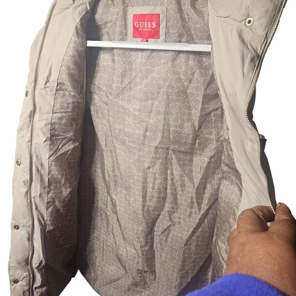 Guess Womens Puffer Vest Beige Size S Quilted With Zipper & Snap Closure - Picture 5 of 7